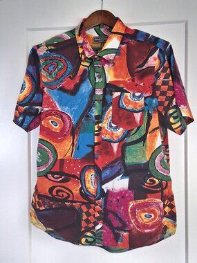 Paisley & Gray Mens XL 18 Shirt Abstract Art Print Multicolor Slim Fit Cotton